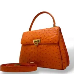 【美品】VIA LA MODA ハンドバッグ 2way オーストリッチ 本革