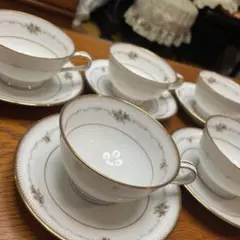 送料無料　オールドノリタケ 金彩　花柄　ティーカップ&ソーサー 5客 セット