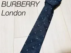 【極美品】バーバリーロンドン ネクタイ ロゴ ノバチェック シルク ネイビー