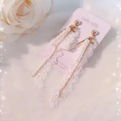 レースりぼんタッセルピアス ♡ chuu好きさん ♡ 韓国