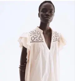 【新品】H&M イギリス刺繍フラッタースリーブ パウダーピンク