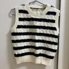 ストライプ ノースリーブ ニットベスト