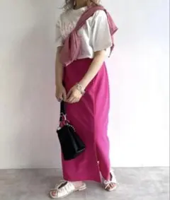 ダブルクローゼット ピンク ロングタイトスカート ウエストゴム スリット入りのサムネイル