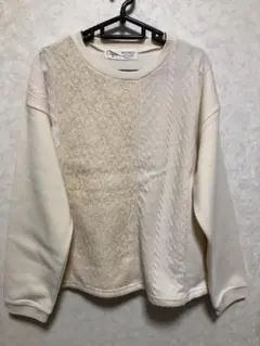 SELF+SERVICE アイボリー異素材ミックス長袖トレーナー