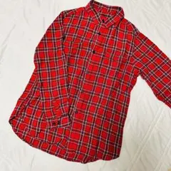 アズール バイ マウジー 赤 チェック柄 ネルシャツ　長袖　コットン　フリー