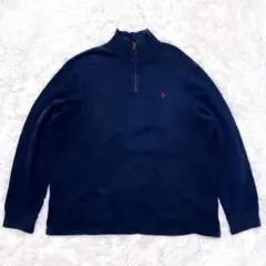 90s ポロ ラルフローレン ナス紺 赤ポニー ハーフジップ スウェット XL