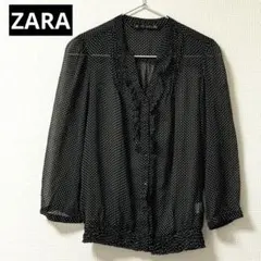 ZARA ザラ ドット柄 フリルブラウス 透け感 ウエストギャザー