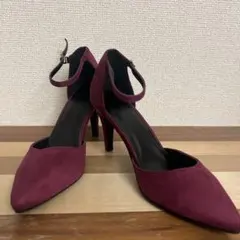 バーガンディ スエード アンクルストラップ パンプス　25㎝