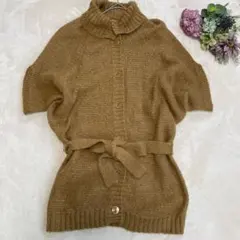 ユニクロ⭐️モヘヤ混 ラメニットカーディガン 半袖 ドルマン 羽織り キャメル L