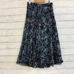Leilian レリアン 9 M 日本製 キュプラ混 小花柄 プリーツ スカート