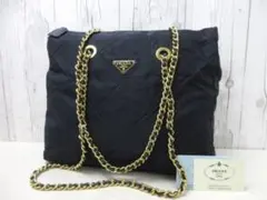 PRADA テスート キルティング ゴールドチェーン ショルダーバッグ 紺