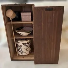 茶道具セットレトロ　木製収納箱付き