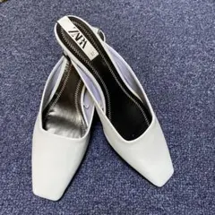 ZARA サックス　スクエアトゥ ミュール 37