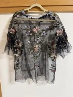 ZARA WOMAN 刺繍入りシースルーブラウス