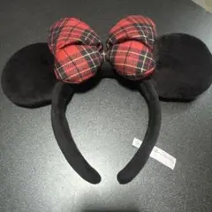 ミニーマウス　赤チェックリボン　カチューシャ