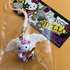 美品☆激レア☆ロックキティ ストラップ 根付☆ハローキティ 天使の翼