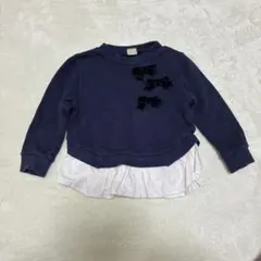 プティマイン　100cm 長袖トレーナー　スウェット　トップス　リボン　ネイビー