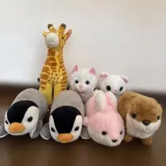 動物ぬいぐるみ 7体セット キリン・ペンギン・ウサギ・ねこ