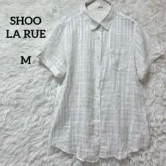 シューラルー 半袖シャツ ホワイト ブラウス コットン チェック柄 M
