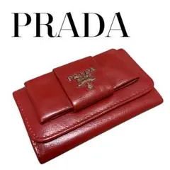 め*様 【訳あり】PRADA プラダ キーケース　レッド　レザー　ゴールドロゴ