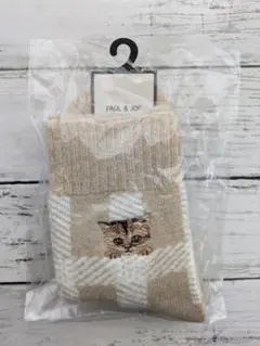 PAUL & JOE ソックス 猫刺繍 ベージュ チェックのサムネイル