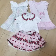 メゾピアノ　いちご刺繍のトップススカート　ワンピース　100セット