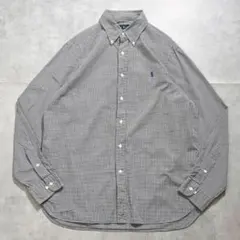 ラルフローレン チェックシャツ 古着 ポニー 刺繍 L 黒 白 16256