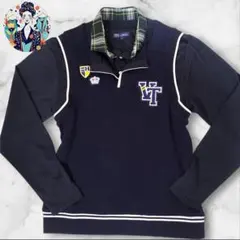 [動きやすい] 23区ゴルフ ゴルフウェア 異素材切替 ワッペン 紺色 L