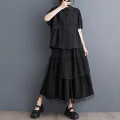 超人気商品 2点 セット ブラウス 着痩せ オシャレ ロングスカート 綺麗め