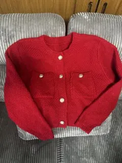 赤いニットカーディガン Fサイズ