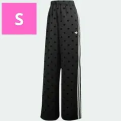L 完売 黒adidas サテン 水玉 模様 ワイドレッグパンツ ポルカドット 