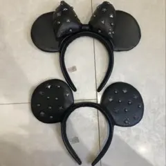 ディズニー カチューシャ スタッズ レザー　ミニー　ミッキー　2個セット