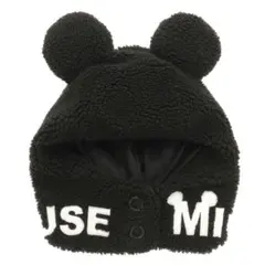 ミッキーマウス　耳付きボアフード帽子　ファンキャップ