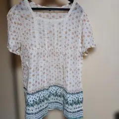 M　花柄刺繍ホワイトチュニック 半袖