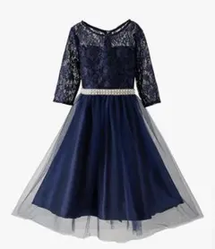 キャサリンコテージネイビーフォーマルドレス140 白リボンレースタイツLのセット