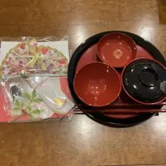 お食い初め用赤黒食器　鯛飾りセット