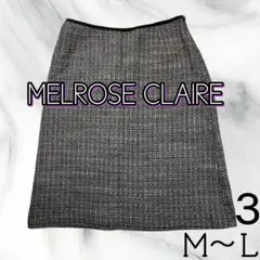 MELROSE CLAIRE(メルローズクレール)黒白ツイードウール膝丈スカートのサムネイル