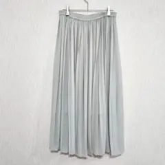 ユニクロ シフォンプリーツロングスカート くすみグリーン系 バックゴム