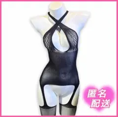 ブラック シースルー ボディスーツ クロスネック オープンクロッチ Y01162のサムネイル