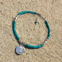 ☆コイン付きアンクレット☆天然石ターコイズ 20センチ☆