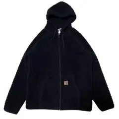 カーハート フリースパーカー ボア パイルパーカー モコモコ 革パッチ 黒 XL