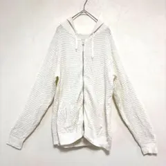 白　ニットパーカー　ジップアップフード付き　シンプル　ホワイト　大きめ