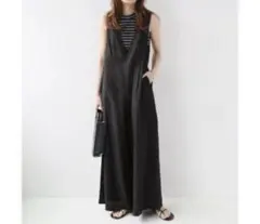 relumeリネンコットンVネックサロペット　ブラック　38