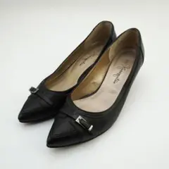 銀座かねまつ 24.0 レザーパンプス ヒール ブラック/LD20