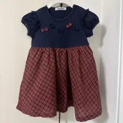 【美品】familiarファミリア赤チェックワンピースファミちゃんリアちゃん80