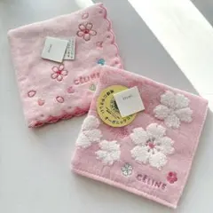 【 新品 未使用 】CELINE タオル ハンカチ 2枚 セット 桜 ②