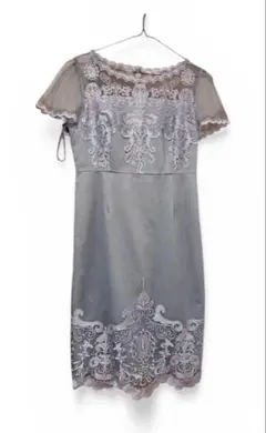 美品 Rewde ドレス L ブルーグレー レース 結婚式 二次会