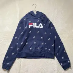 FILA ロゴパーカー 総柄 デカロゴ ネイビー XL US古着のサムネイル
