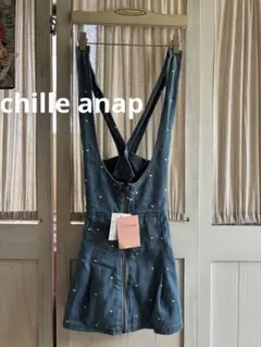新品chille anapチルアナップ　ハートドットデニムジャンパースカートMのサムネイル