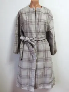 fifth　フィフス　ベルト付　チェック　ノーカラー　ロングコート　Ｍ